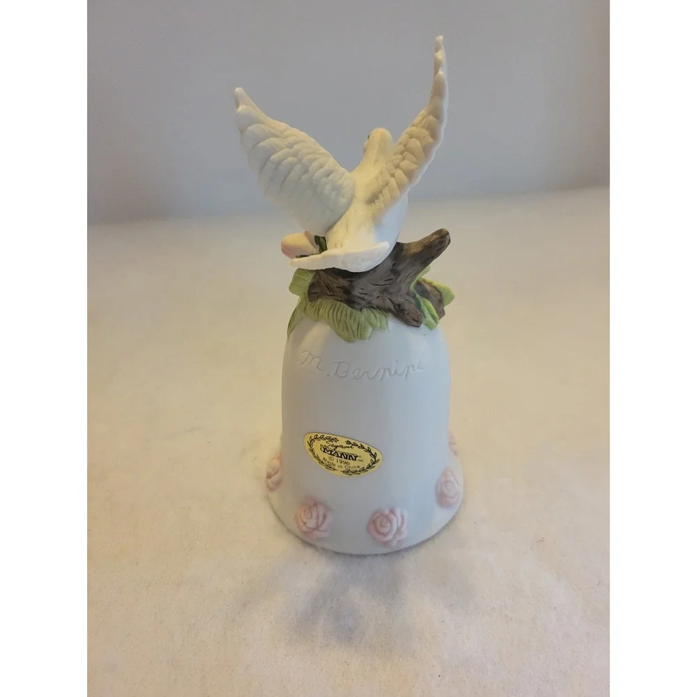 Vintage Seymour Mann Bisque Porcelain Dove Bell Ornament Floral Bird 1996 Decor‎